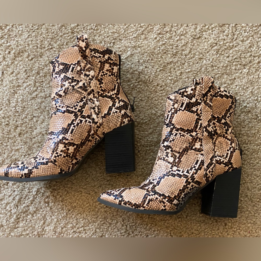Snakeskin Print Ankle Booties